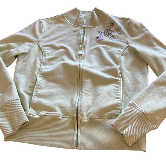 Prospirit Green Knit Jacket with Embroidered Flower Woman Size Medium Athletic - Picture 5 of 13